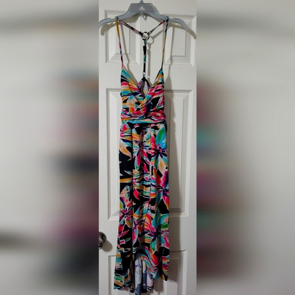 BY ANTHROPOLOGIE TWIST FRONT COVER UP DRESS WOMENS SIZE SMALL BLACK FLORAL - Picture 1 of 7